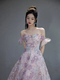 Classy Ball Gown Straps Pink Floral Evening Dress Long Prom Dresses HZ1121