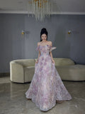 Classy Ball Gown Straps Pink Floral Evening Dress Long Prom Dresses HZ1121