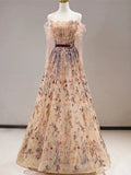 Sexy Ball Gown Off The Shoulder Long Sleeves Champagne Elegant Tulle Long Prom Dresses HZ1121