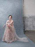 Classy A Line Halter Pink Floral Evening Dress Long Prom Dresses HZ1121