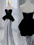 Classy Mermaid Sweetheart Silver Sequin Evening Dress Long Prom Dresses HZ1121
