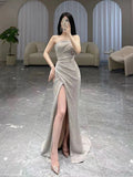 Classy Mermaid Strapless Sequin Evening Dress Long Prom Dresses HZ1121