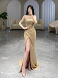 Classy Mermaid Strapless Sequin Evening Dress Long Prom Dresses HZ1121