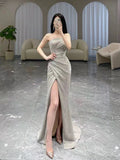 Classy Mermaid Strapless Sequin Evening Dress Long Prom Dresses HZ1121