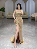 Classy Mermaid Strapless Sequin Evening Dress Long Prom Dresses HZ1121