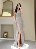 Classy Mermaid Strapless Sequin Evening Dress Long Prom Dresses HZ1121