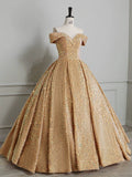 Classy Ball Gown Off The Shoulder Blue Sequin Evening Dress Long Prom Dresses HZ1121