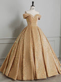 Classy Ball Gown Off The Shoulder Blue Sequin Evening Dress Long Prom Dresses HZ1121