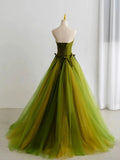 Classy Elegant Ball Gown Strapless Green Sleeveless Tulle Long Prom Dresses HZ1121