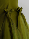 Classy Elegant Ball Gown Strapless Green Sleeveless Tulle Long Prom Dresses HZ1121