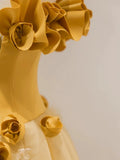 Classy Elegant Ball Gown Strapless Yellow Sleeveless Tulle Long Prom Dresses HZ1121