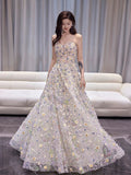 Classy Elegant Ball Gown Sweetheart White Flowers Tulle Long Prom Dresses HZ1121