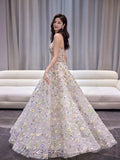 Classy Elegant Ball Gown Sweetheart White Flowers Tulle Long Prom Dresses HZ1121