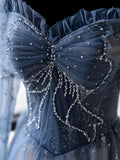 Classy A Line Sweetheart Long Sleeves Blue Sequin Evening Dress Long Prom Dresses HZ1121