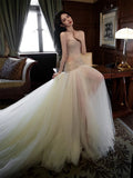 Classy Mermaid Sweetheart Long Tulle Beads Sequin Evening Dress Long Prom Dresses HZ1121