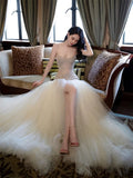 Classy Mermaid Sweetheart Long Tulle Beads Sequin Evening Dress Long Prom Dresses HZ1121