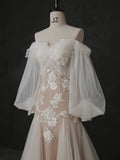 Elegant Mermaid Off The Shoulder White Lace Long Sleeves Wedding Dresses Brides Dress HZ1121