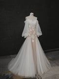 Elegant Mermaid Off The Shoulder White Lace Long Sleeves Wedding Dresses Brides Dress HZ1121