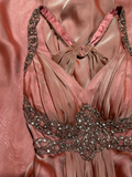 Classy A Line Halter Pink Beads Evening Dress Long Prom Dresses HZ1121