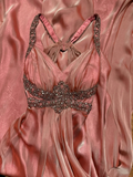 Classy A Line Halter Pink Beads Evening Dress Long Prom Dresses HZ1121