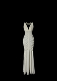 Classy Mermaid V Neckline Chiffon White Beads Long Evening Dress Prom Dresses HZ1121