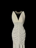 Classy Mermaid V Neckline Chiffon White Beads Long Evening Dress Prom Dresses HZ1121