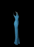 Classy Mermaid One Shoulder Blue Sequin Beads Long Evening Dress Prom Dresses HZ1121