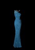 Classy Mermaid One Shoulder Blue Sequin Beads Long Evening Dress Prom Dresses HZ1121