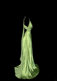 Vintage Classy Mermaid V Neckline Sage Green Beads Long Evening Dress Prom Dresses HZ1121