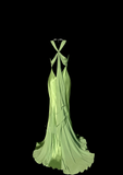 Vintage Classy Mermaid V Neckline Sage Green Beads Long Evening Dress Prom Dresses HZ1121