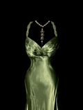 Vintage Classy Mermaid V Neckline Sage Green Backless Long Evening Dress Prom Dresses HZ1121