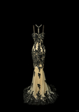 Vintage Classy Mermaid Spaghetti Straps Champagne Tulle Lace Long Evening Dress Prom Dresses HZ1121