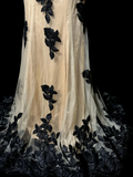 Vintage Classy Mermaid Spaghetti Straps Champagne Tulle Lace Long Evening Dress Prom Dresses HZ1121