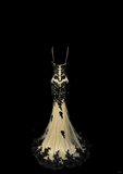 Vintage Classy Mermaid Spaghetti Straps Champagne Tulle Lace Long Evening Dress Prom Dresses HZ1121