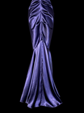 Vintage Classy Mermaid Sweetheart Grape Satin Sleeveless Pleated Long Evening Dress Prom Dresses HZ1121