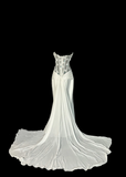 Vintage Classy Mermaid Sweetheart White Chiffon Sleeveless Pleated Long Evening Dress Prom Dresses HZ1121