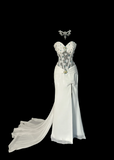 Vintage Classy Mermaid Sweetheart White Chiffon Sleeveless Pleated Long Evening Dress Prom Dresses HZ1121