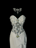 Vintage Classy Mermaid Sweetheart White Chiffon Sleeveless Pleated Long Evening Dress Prom Dresses HZ1121