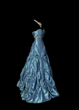 Vintage Classy Ball Gown Strapless Blue Sleeveless Pleated Long Evening Dress Prom Dresses HZ1121