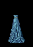 Vintage Classy Ball Gown Strapless Blue Sleeveless Pleated Long Evening Dress Prom Dresses HZ1121