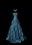 Vintage Classy Ball Gown Strapless Blue Sleeveless Pleated Long Evening Dress Prom Dresses HZ1121