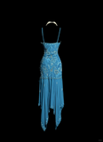 Classy Elegant Sheath Spaghetti Straps Blue Beading Sleeveless Chiffon Prom Dresses HZ1121