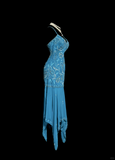 Classy Elegant Sheath Spaghetti Straps Blue Beading Sleeveless Chiffon Prom Dresses HZ1121