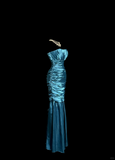 Vintage Classy Mermaid Strapless Blue Satin Sleeveless Pleated Long Evening Dress Prom Dresses HZ1121