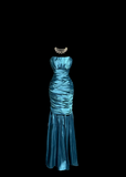 Vintage Classy Mermaid Strapless Blue Satin Sleeveless Pleated Long Evening Dress Prom Dresses HZ1121