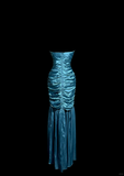 Vintage Classy Mermaid Strapless Blue Satin Sleeveless Pleated Long Evening Dress Prom Dresses HZ1121