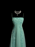 Classy Elegant A line Spaghetti Straps Blue Beading Sleeveless Chiffon Prom Dresses HZ1121