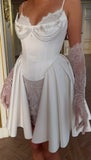Short Wedding Dress Pearl Beaded White Spaghetti Straps Lace Wedding HZ0308