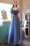 Short Sleeves Navy Blue Long Prom HZ0308
