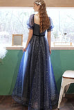 Short Sleeves Navy Blue Long Prom HZ0308